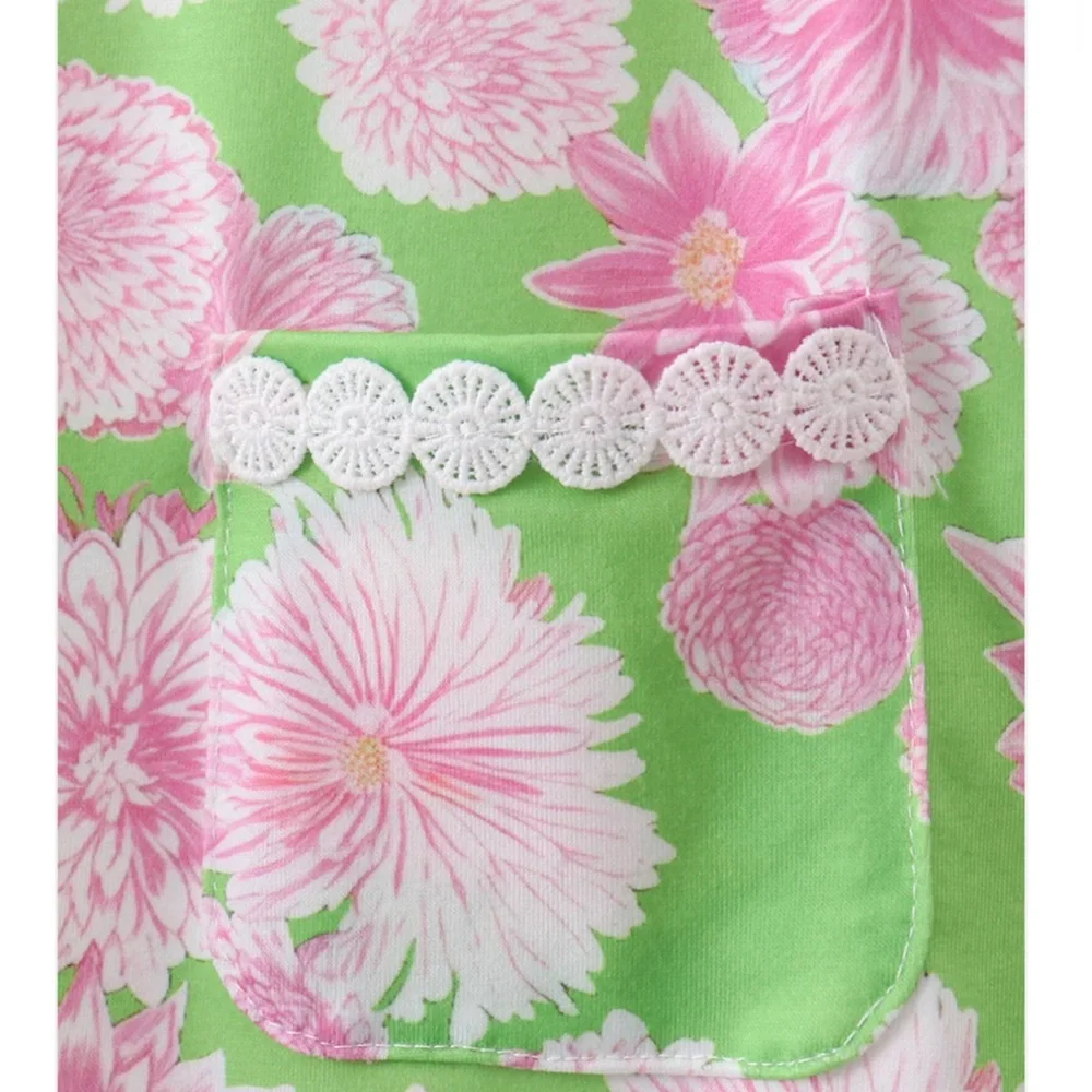 Pink & Green Floral Lace Shift Dress Girls Sz 6 NWT Tie Side Embroidered Collar